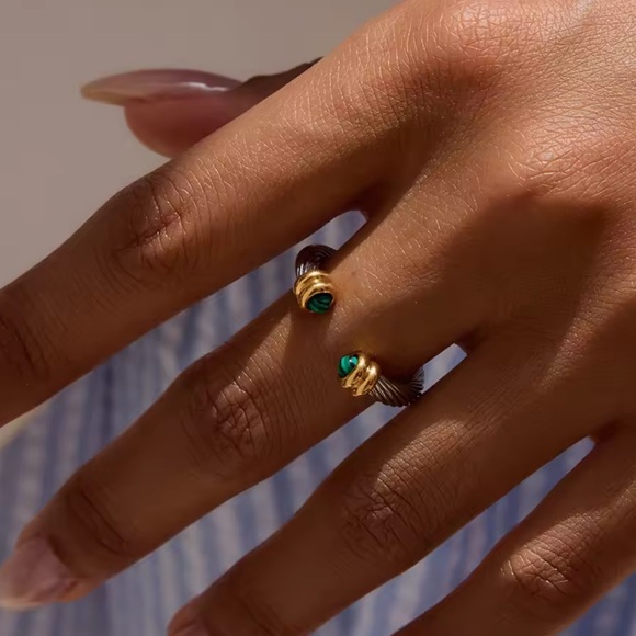 Anthropologie Malachite Stainless Steel Bracelet&Ring Set - Picture 9 of 15